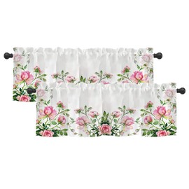 2 Pack Pink Rose Flower Window Valance for Kitchen Dining Room, Romantic Floral Curtains Valanes for Windows, Valentine 3" Rod Pocket Window Treatment for Lover Home Decor, 54 x 18 Inch, 2 Panel