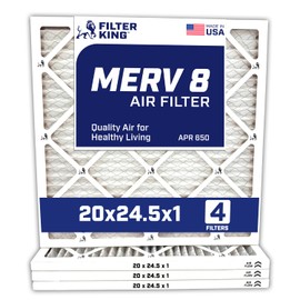 Filter King 20x24.5x1 Air Filter | 4-PACK | MERV 8 HVAC Pleated A/C Furnace Filters | MADE IN USA | Actual Size: 20 x 24.5 x .75"