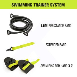 Dryland Powercord with Paddles,Swimming Arm Strength Trainer, Professional Freestyle Swimming Resistance Exercise Bands Set