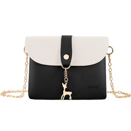 AISPARKY Small Crossbody Purse, PU Leather Small Purse for Girls With Pendant With Strap/Gold Chain Strap (Goldchain-Black)