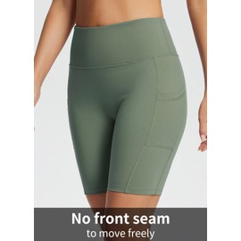 baleaf - Pantalones Cortos de Ciclista para Mujer, Cintura Alta, Yoga, Entrenamiento, Gimnasio, Voleibol, Elastano, con Bolsillos, Verde más Suave, X-Large