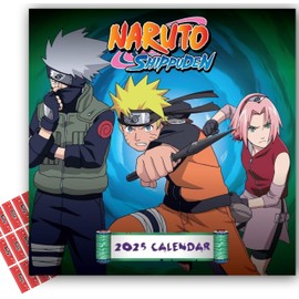 Naruto Shippuden Calendar 2025 Square Wall Calendar Gift Present with Free Organisational Stickers