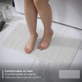 Bath Mat Non Slip Anti Mould - 36x70cm Bathtub Mat for Bathroom with Suction Cups and Drain Holes, Machine Washable Shower Mats for Inside Shower Ideal for Kids & Elderly - Anti Slip Bath Mat (White)