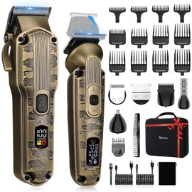 Scttomon Traje De Corte De Pelo Para Hombres Profesionales Juego Para Hombres Recortador De Barba Cortadora De Pelo Para Hombres Navaja Juego Sin Cuerda (bronce)
