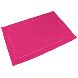 CleverDelights Pink Hemstitched Placemats - 6 Pack - 14" x 20" - 55/45 Linen Cotton Blend