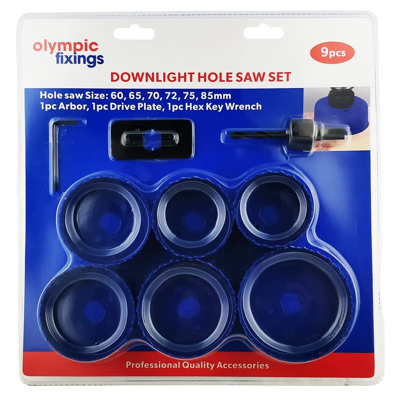 Olympic Fixings Downlight Holesaw 9 Piece Set 60, 65, 70,