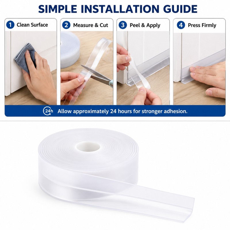 Transparent Door Weather Stripping Seal for Gaps – Flexible Self-Adhesive