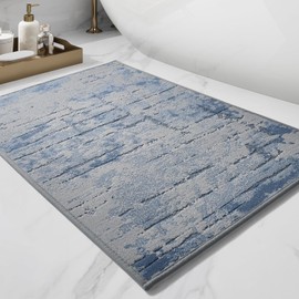PADOOR-Bath Mat-Absorbent Rubber Backing Bathroom Mats Rug -Quick Dry Thin Bathroom Rugs Fit Under Door-Non Slip Washable Bath Mats for Bathroom-Bath Rug in Front of Sink 24"x48" Sky Blue
