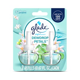 Glade PlugIns Refills Air Freshener, Dewdrop Petals, Scented and Essential Oils for Home and Bathroom, 0.67 Fl Oz, 2 Count