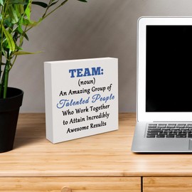 5 X 5 Inch Team Definition Wooden Box Sign Desk Decor Inspirational Team Quote Table Shelf Decoration for Colleagues Employees Rustic Team Quote Wooden Box Sign Block Plaque