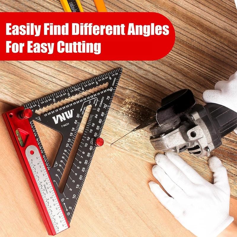 6 in 1 Rafter Square with Carpenter Pencil, 7in Rafter