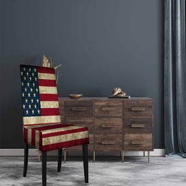 Numland 1 Pack Rustic USA Flag Dining Room Chair Covers Patriotic Vintage American Patriotic Us Flags Faded Background Short Stretchable Polyester Removable Washable for home Restaurant Banquet