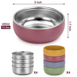 ShineMe Stainless Steel Bowls for Kids, 4 pack Toddler Bowls with Removable Colorful Silicone Sleeve, Unbreakable Baby Bowls for Soup, Cereal, Yogurt, Snacks...