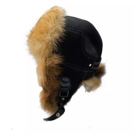LUKKIU Fox Fur Genuine Leather Trapper Ushanka Aviator Hat – Warm Winter Fur Lined Hat - XXL