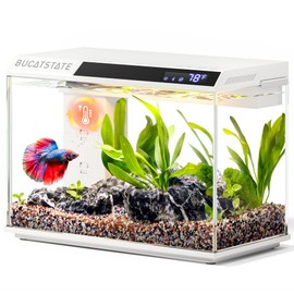 BUCATSTATE 2.6 Gallon Small Fish Tank, 3 Stage Filtration Aquarium (White)