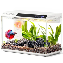 BUCATSTATE 2.6 Gallon Small Fish Tank, 3 Stage Filtration Aquarium (White)