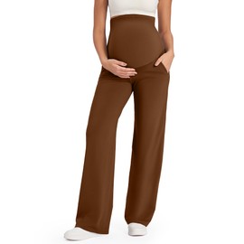 G4Free Maternity Yoga Pants with Pockets Pregnancy Leggings Dress Work Trousers for Casual Athletic Workout (Dark Coffee,M,30")