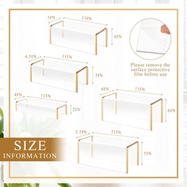 RattanView 5 Pack Clear Acrylic Purses Display Stands, 11" L 5mm Thick Luxury Purse, Handbag, Jewelry & Perfume Risers, Gold Luxury Shoe Display Riser for Closet, Boutique, Vendor Events (5 Tier)