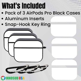Sublimation Blank Case Compatible with AirPods Pro - Black DIY Plastic Cover [Pack of 3] Made by INNOSUB USA