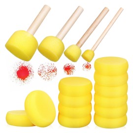 LALAFINA Flexible Sizes Round Sponges for Painting 12 Count Set Soft Foam and Wooden Handle for Art and Crafts
