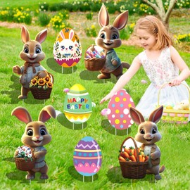 SVNVIOZ Large Easter Bunny Eggs Yard Signs, 8 PCS Bunny Decorations Outdoor with Stakes, Waterproof Lawn Garden Signs for Easter Spring Home Pathway Decor