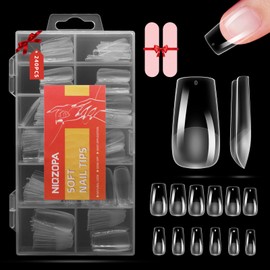 NIQZOPA Tapered Square Nail Tips - Full Cover Acrylic Nails Professional - Straight Flat Pre Shaped Half Matte Clear Nail Tips for Nail Extension DIY Salon With Box