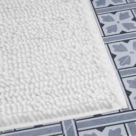 Laura Ashley Butter Chenille Bath Rug, Absorbent Shaggy Bathroom Mat, Non Slip Plush Carpet Rugs for Tub and Sink - (17" x 24") White