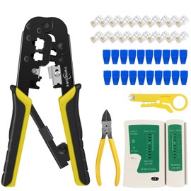 RJ45 Crimp Tool Kit for Cat5 Cat5e Cat6 Modular Plugs Connectors, RJ-11, 6P/RJ-12, 8P/RJ-45 Network Crimping Tool, Modular RJ45 Crimper Strip, Cut, Crimp, All-in-One