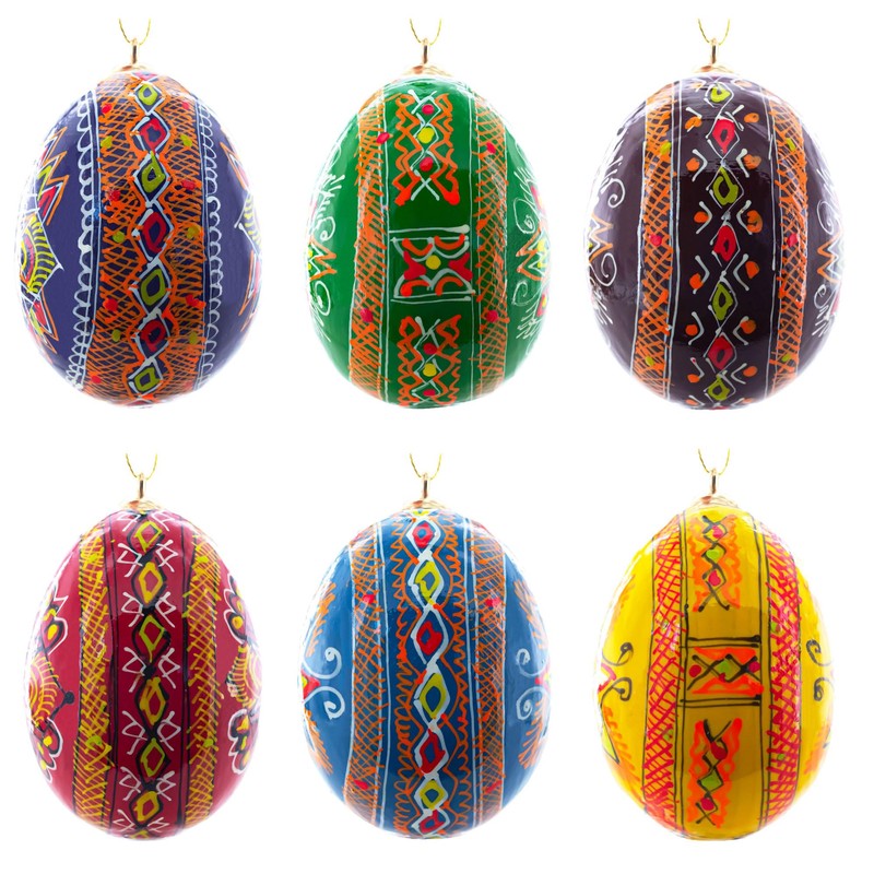 Set of 6 Hand Painted Wooden Ukrainian Easter Egg Ornaments