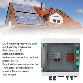 2 String PV Combiner Box with 15A and 32A Circuit Breaker, Arrester and Solar Connector for On/Off Grid Solar Panel System, IP65 Rated