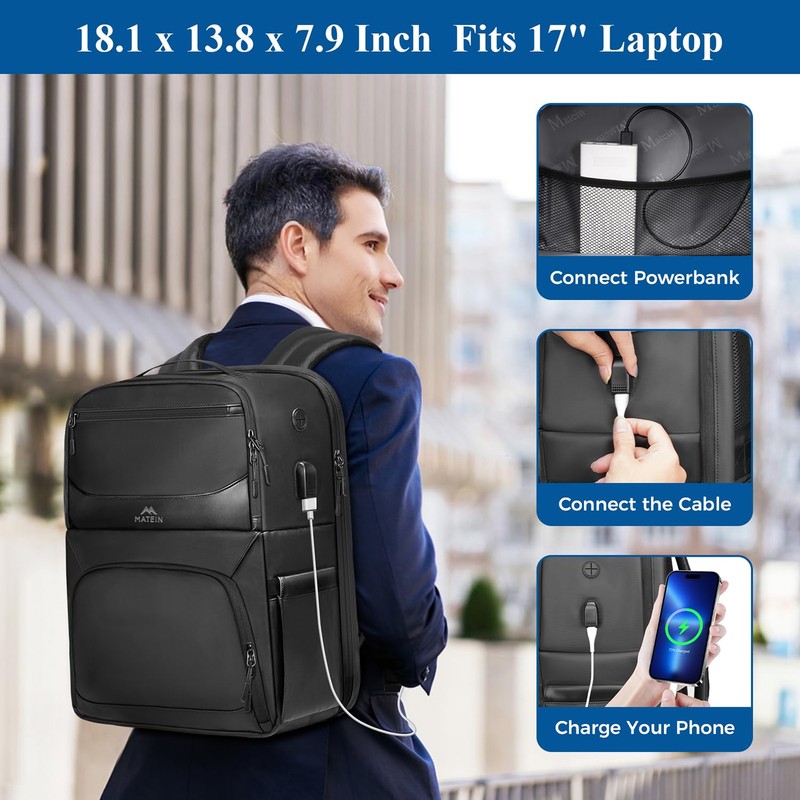 MATEIN Lunch Backpack for Men Work, Large 17 Inch Laptop