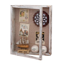 16x20 Shadow Box, 4 Inch External Depth Extra Large Shadow Box Frame, Big Shadowboxes Display Cases for Memorabilia, Photos, Award, Flower, Ticket Stub - Distressed White