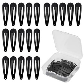 30Pcs Black Metal Snap Clip Hair Barrettes for Women & Girls - 2 Inch (5cm) Water Drop Design, Non-Slip Grip with Portable Storage Box