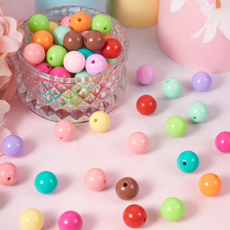 Boutigem 120pcs Candy Color Round Acrylic Beads 16mm Opaque Plastic