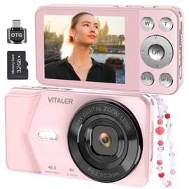 Vitaler Digital Camera,Autofocus 4K Vlogging Camera for Photography with 32GB Card and OTG,48MP Portable Compact Point and Shoot Digital Camera for Teens Adult Beginner with 18X Zoom, 2000 mAh Battery