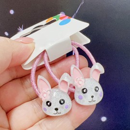 Easter Bunny Hair Ties Scrunchies Cute Rabbit Ponytail Holder Animal Elastics Ties Ropes Cartoon Hair Rings Rubber Band Spring Accessories for Girls Teen 2Pcs (Pink)