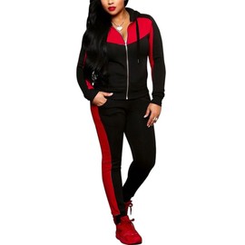 Bealin Women's Jogging Sets 80s 90s Two Piece Outfits Sweatsuit Long Sleeve Zip Tops and Sweatpants Workout Tracksuit Sets Black 2XL