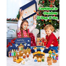 Nativity Advent Calendar 2024 Kids, Christmas Story Nativity Playset Christian Advent Calendar for Toddlers, Kids, Boys, Girls, 25pcs Nativity Scene Set Toys for Children Ages 1 2 3 4 5 6+