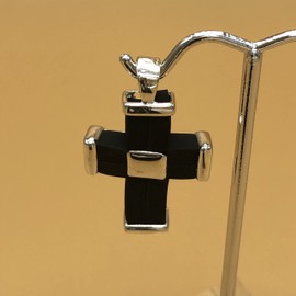 TCLAUDIA Collar Cruz Plata - Dije Cruz Redentor Plata 925 y caucho, con Collar de caucho de 50 cm con terminales de plata - Regalo para Hombre, Mujer, Papá o Mamá - Joyería Artesanal Mexicana