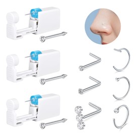 AceFun Pack of 9 Nose Piercing Gun Kit, Silver Piercing Gun Built-in Nose Studs, Painless Self Piercing Kit with 20G Nose Rings Studs, Disposable Piercing Gun for Home Nose Piercing