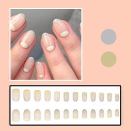 Press On Nails French Fake Nails Nude Stick On Nails Simple Nails Full Cover Artificial Fake Nails Glossy Shiny Acrylic Nail Set Press On Nails For Women 24pcs