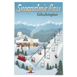 Lantern Press 36x54 Inch Giclee Print, Snoqualmie Pass, Washington, Retro Ski Resort