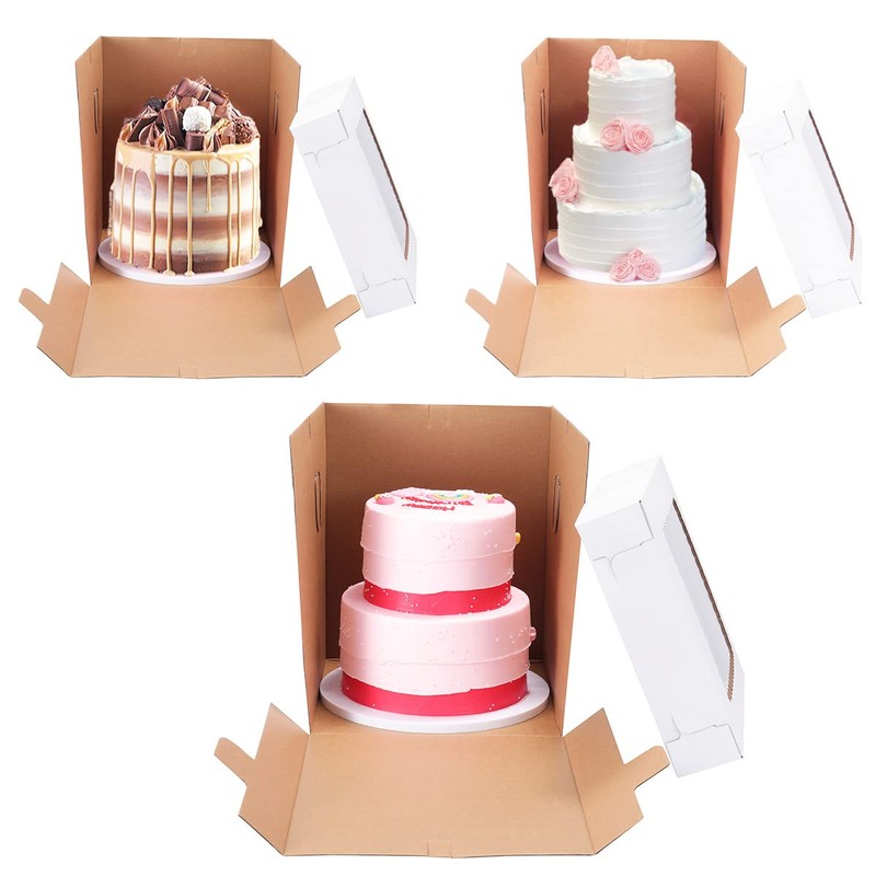 Huoshange Tall Cake Boxes for Tier Cakes,10x10x12 Inch [3Pack ]