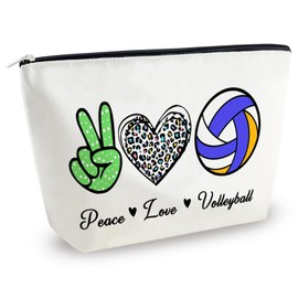 Yoxiumi Volleyball Gifts for Women Volleyball Stuff Gifts for Volleyball Team Players Volleyball Theme Makeup Bag Birthday Presents for Her BFF Bestie Cool Peace Love Volleyball Cosmetic Bag