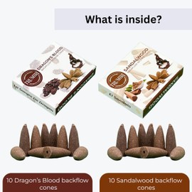 Backflow Incense Cones - Combo Pack of 20 Incense Cones Waterfall - 10 Dragons Blood + 10 Sandalwood - Incense Backflow Cones - Waterfall Incense Cones - Incense Waterfall Cones