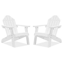 LUE BONA Kids Adirondack Chair Set of 2, White Poly Lumber Plastic Weather Resistant Toddler Outdoor Patio Lounge Chair for Balcony, Backyard