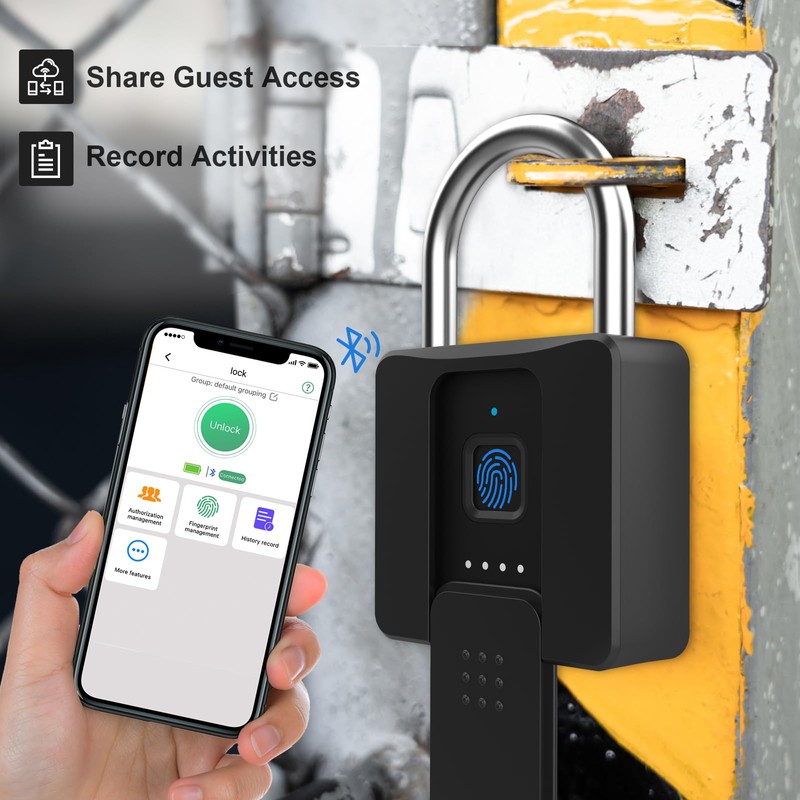 Fingerprint Padlock, Dhiedas Pad Lock with Fingerprint Bluetooth Key Waterproof