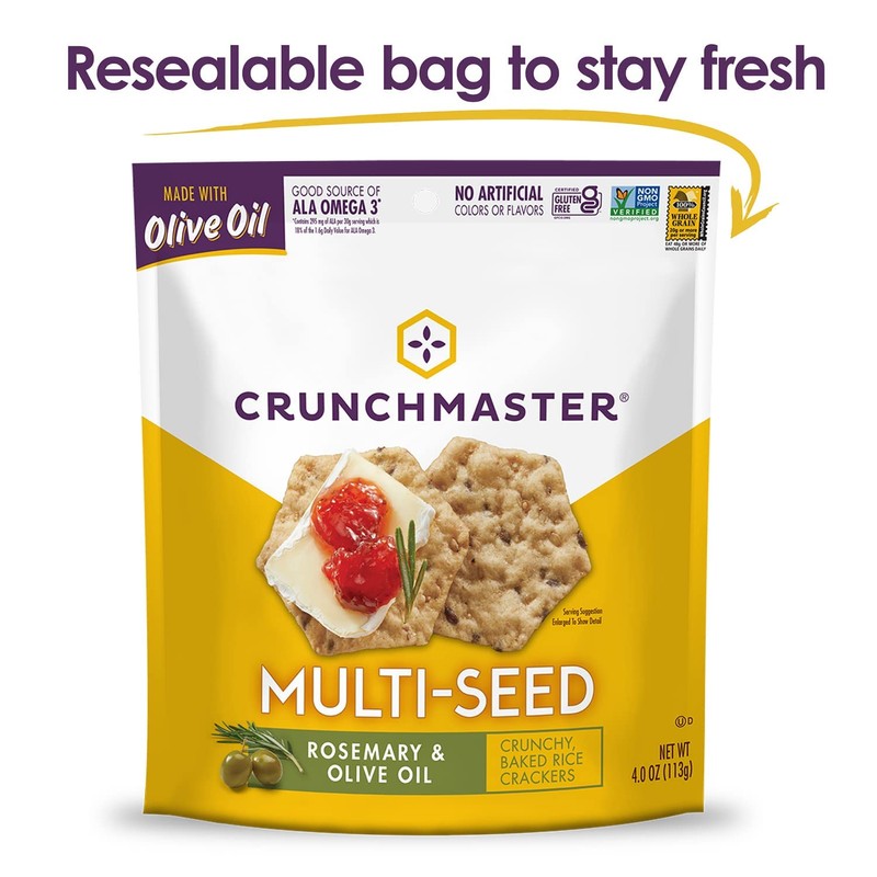 Crunchmaster Multi-Seed Crackers, Rosemary & Olive Oil, 4 Ounce