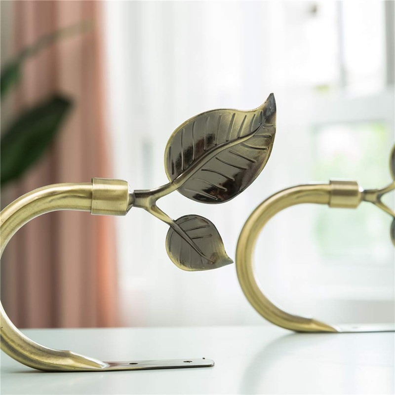 HIKMLK Leaf Shaped Curtain Holdbacks 2pcs, Handmade Metal Curtain Side