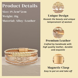 CHELYQST Leather Wrap Bracelets for Women,Boho Bracelet Multi-Layer Bangle Western Jewelry,B01 Double Circle(Khaki)